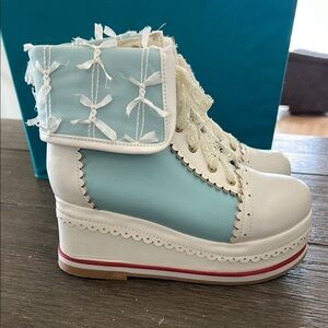 Chic Lace-Up Boots in White and Blue